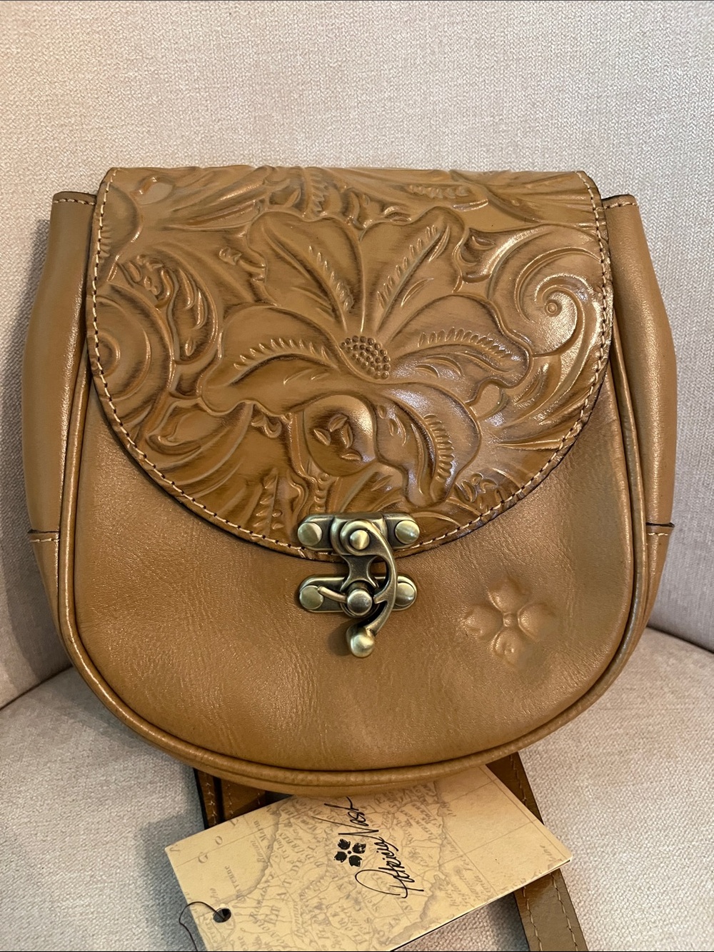 Patricia Nash Tan Floral Tooled Leather Crossbody Bag